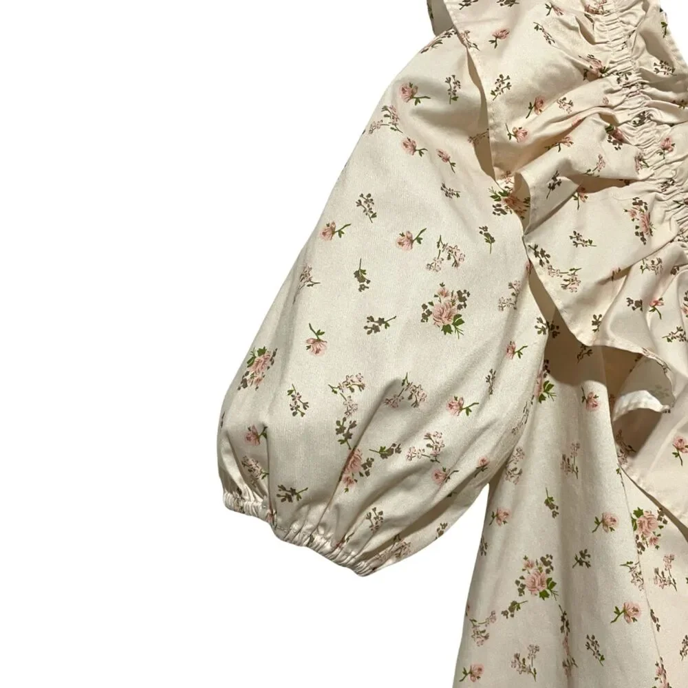 NWT Hyacinth House Romantic Ruffle Blouse Small Puff Sleeve Floral Cottagecore